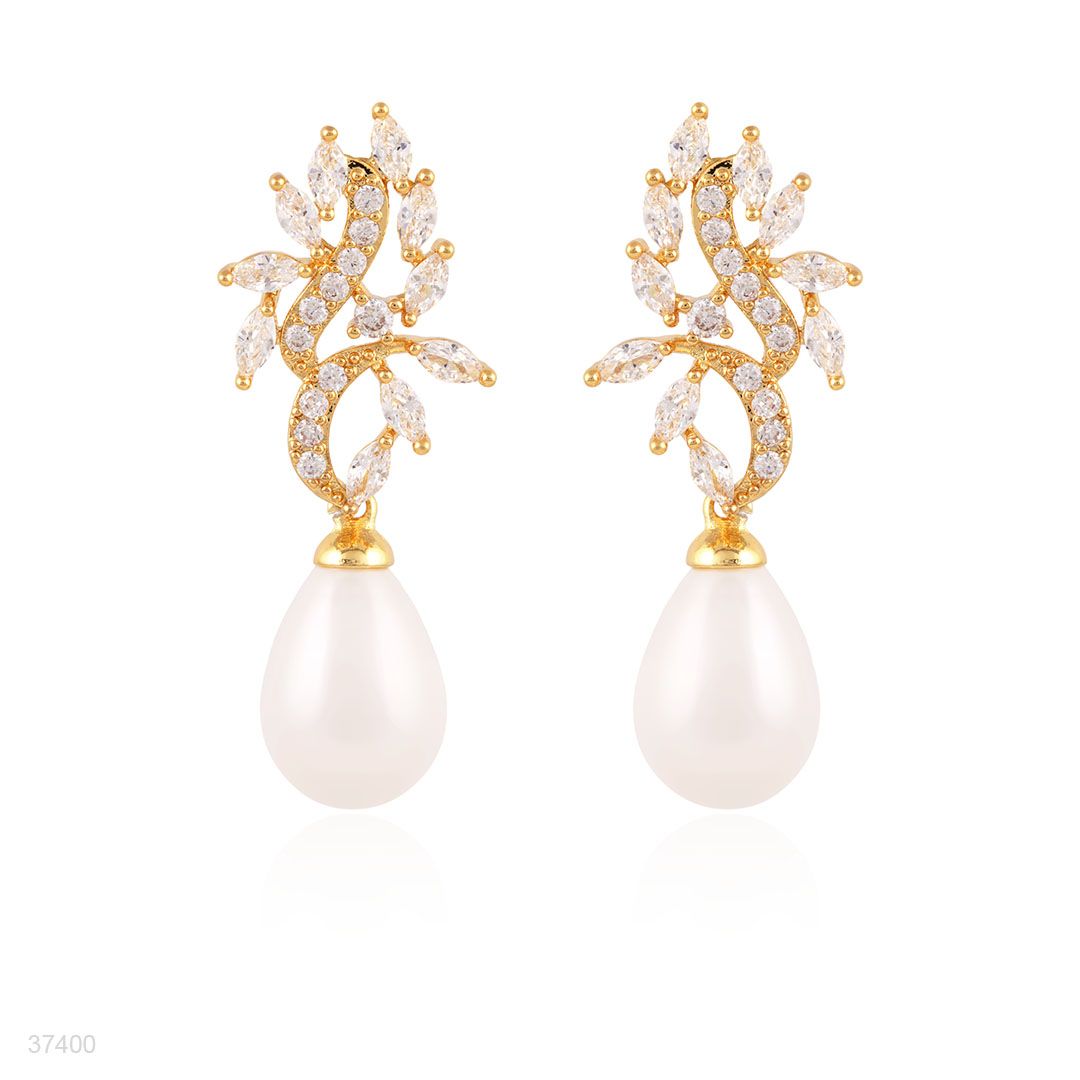 botanical gold clear zircon earrings