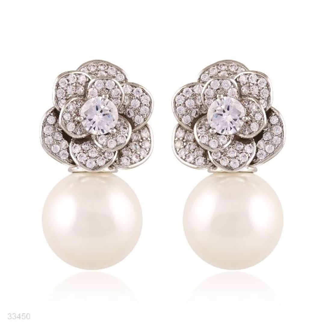 likeable silver rose pearl earrings