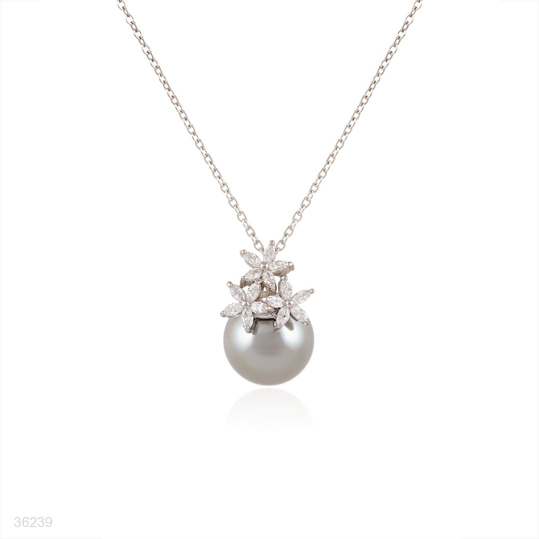 pendant zircon flower, silver/clear gray pearl