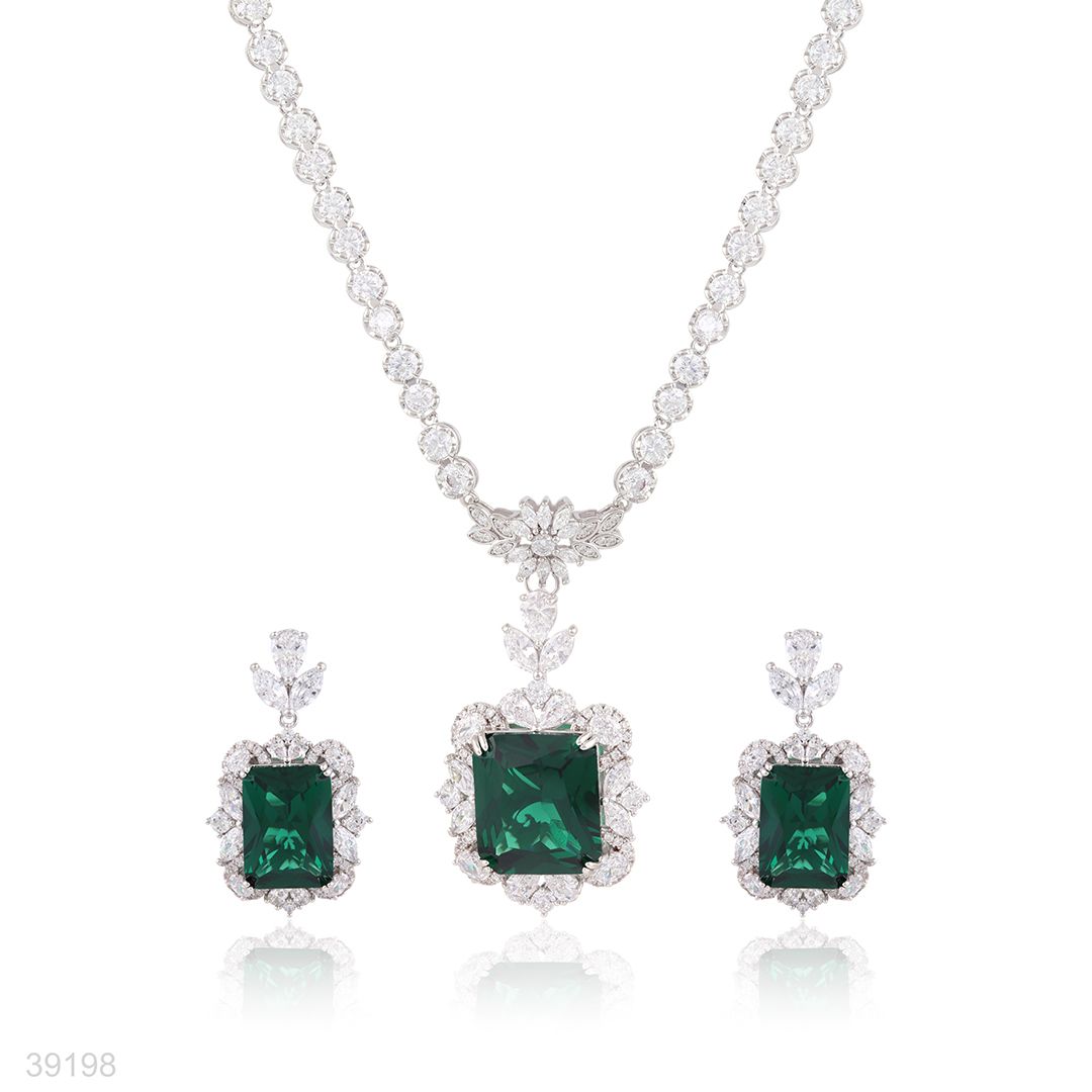 neckline set n+e fine zircon lux-silver-green