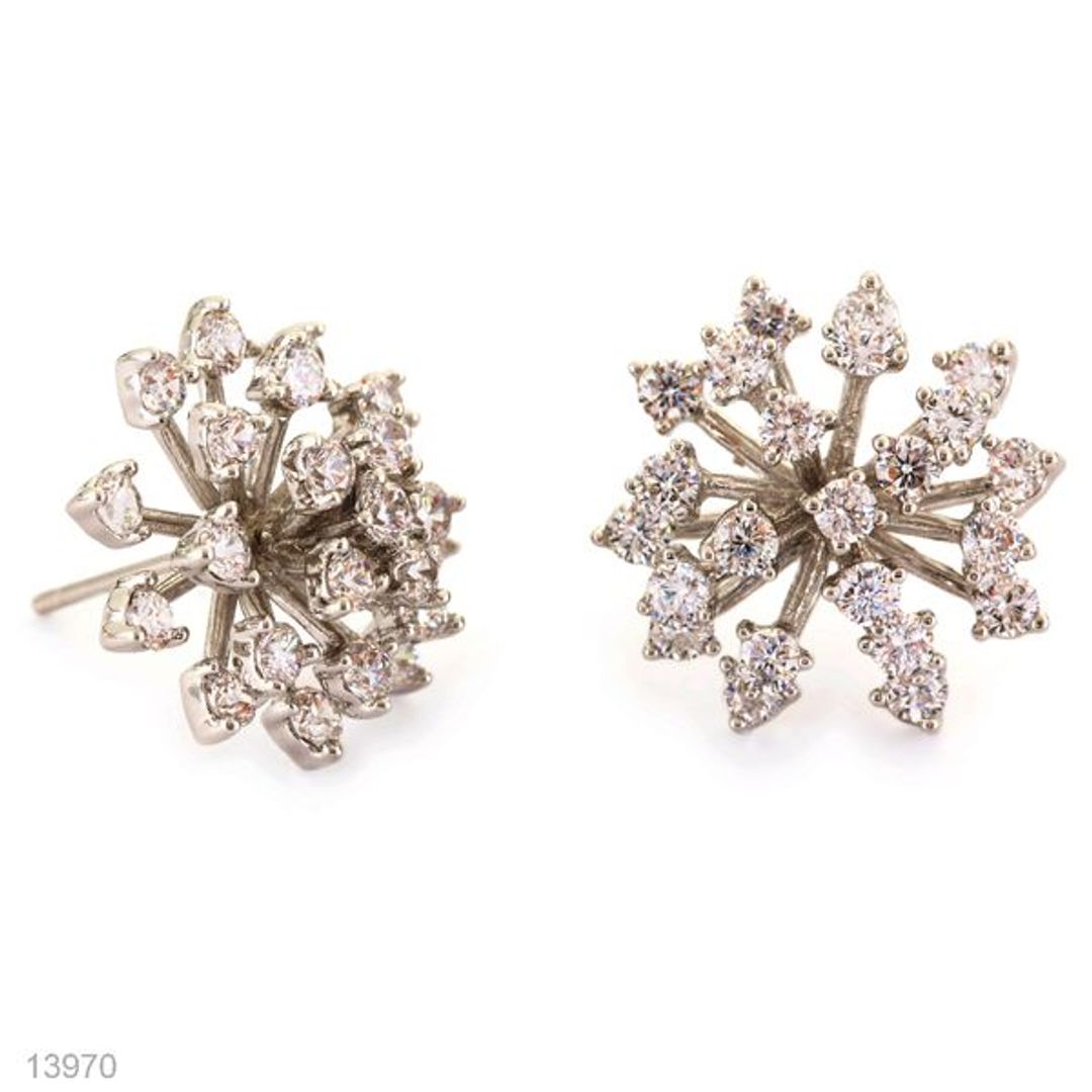 sparkling silver flower studs