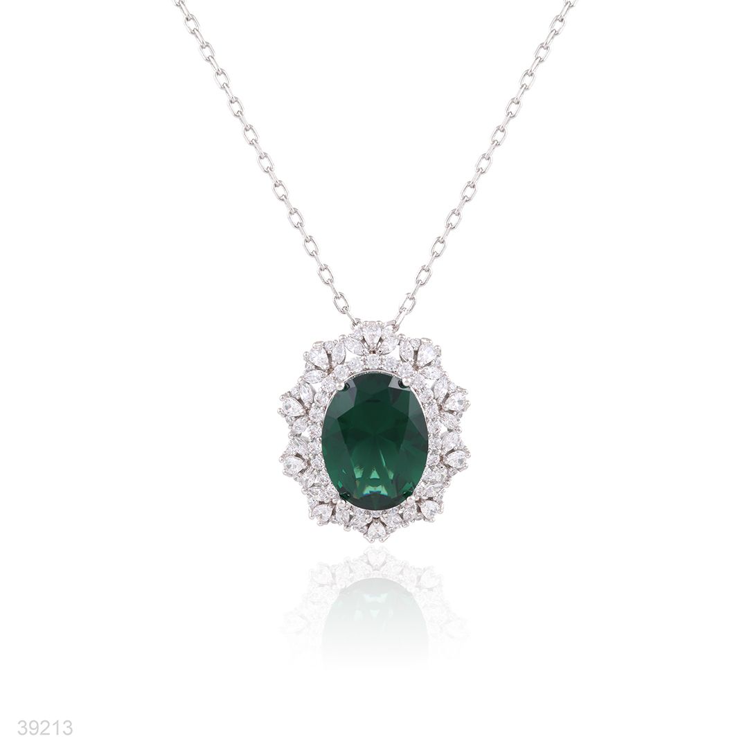 pendant 3a zircon fine oval lux-silver-green