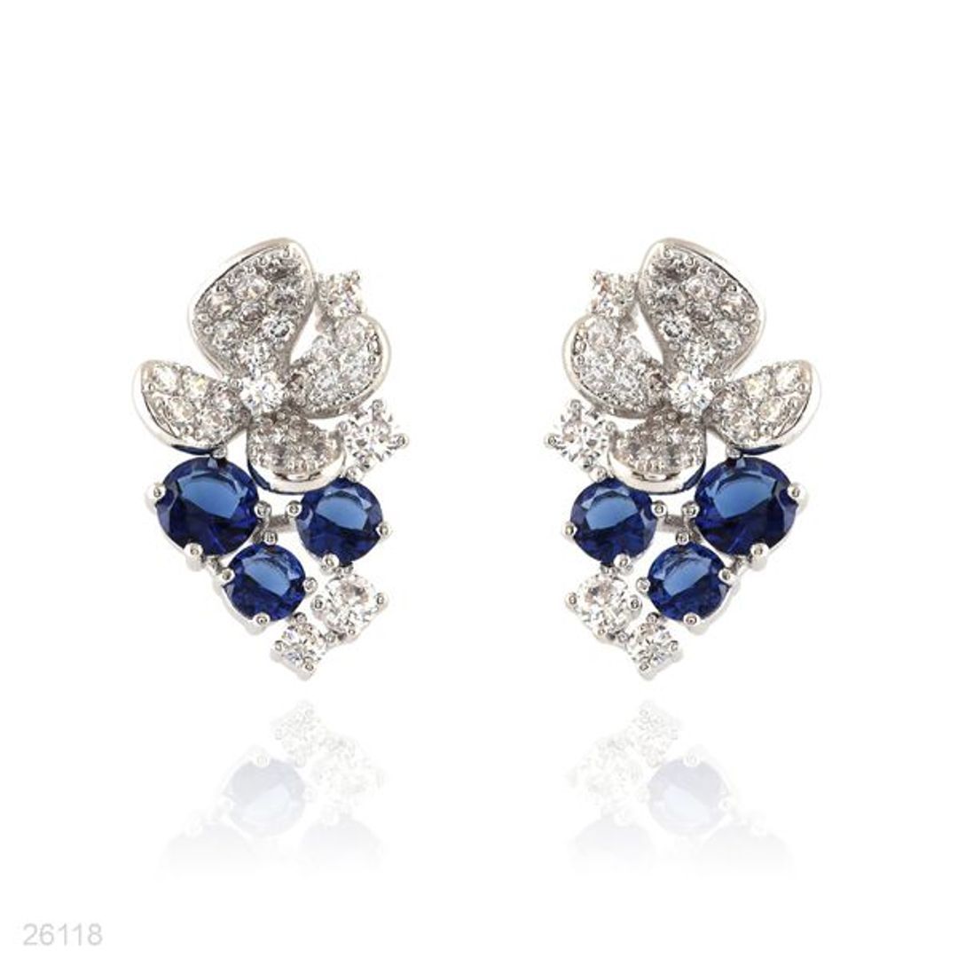 blossoming blue flower silver earrings