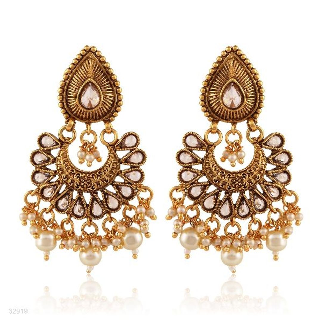 antique pearl polki gold earrings