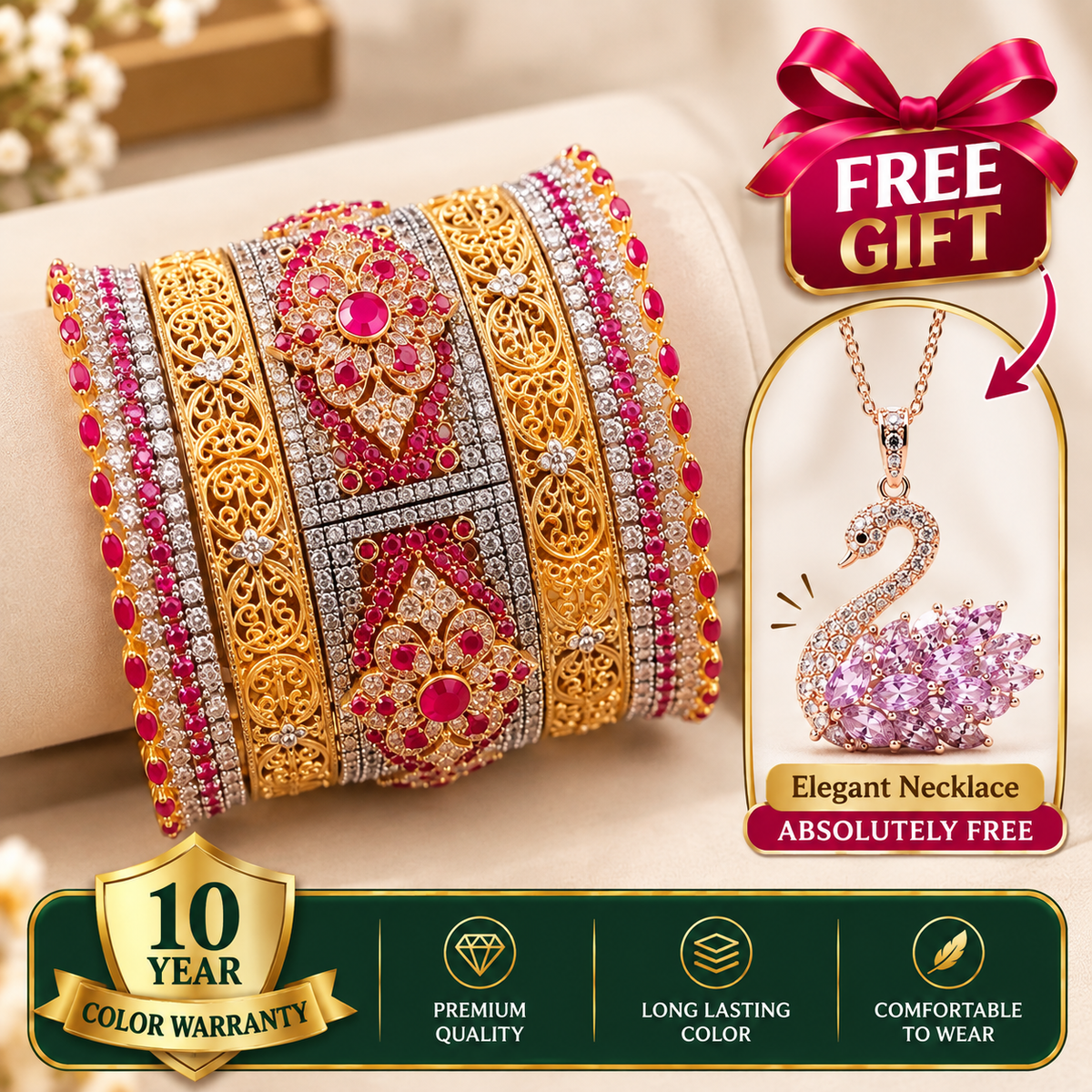 Turkish Imported Gold Plated -(5 Pieces of Bangles Set)