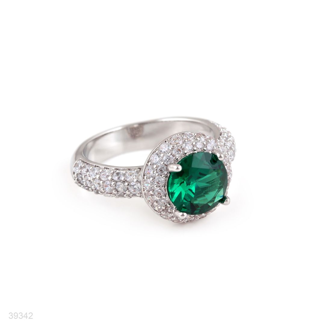 ring zircon solit pave bezel lux-silver-green