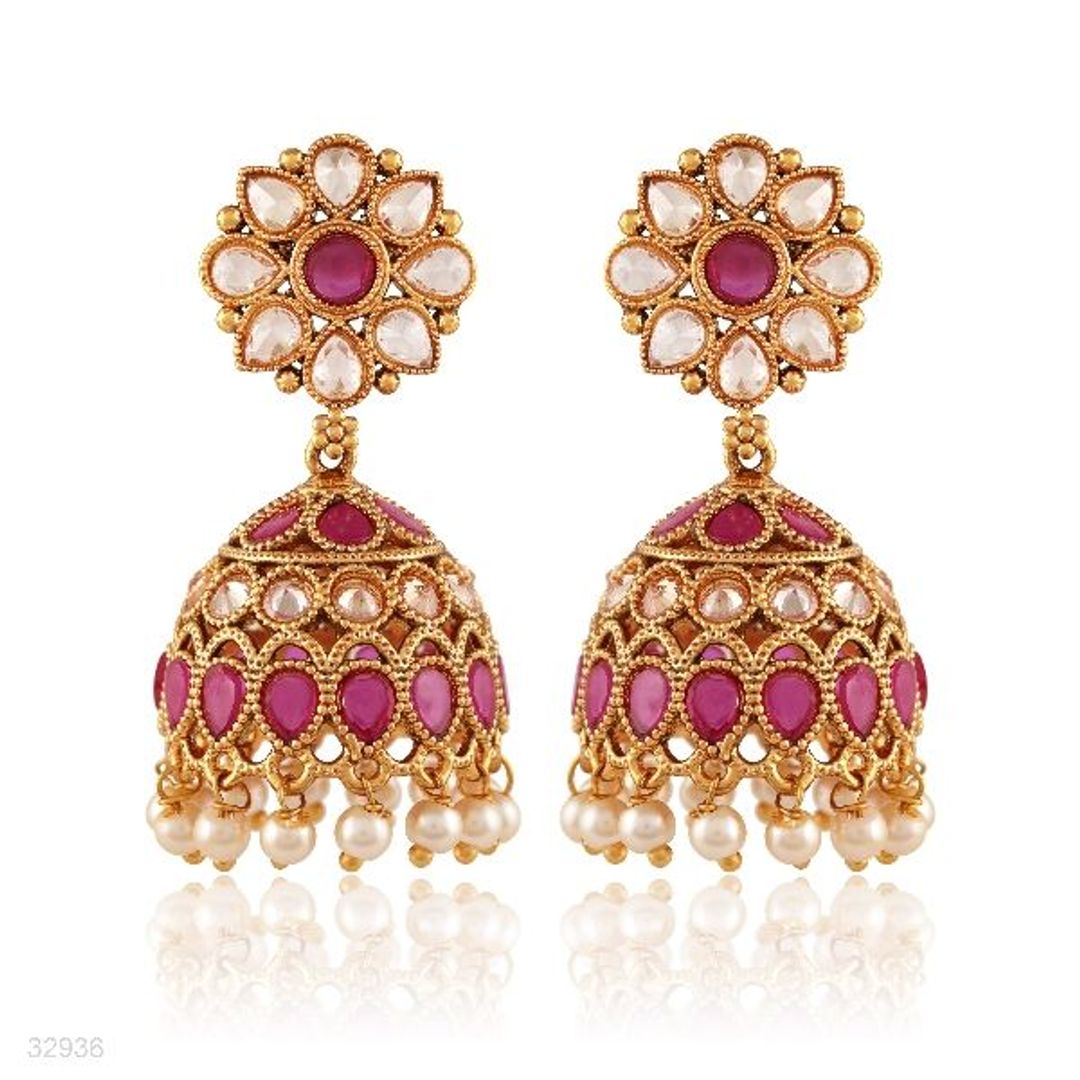 jhumki sm polki flwr. gld-red
