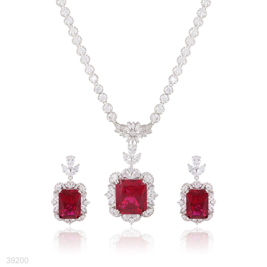 neckline set n+e fine zircon lux-silver-red