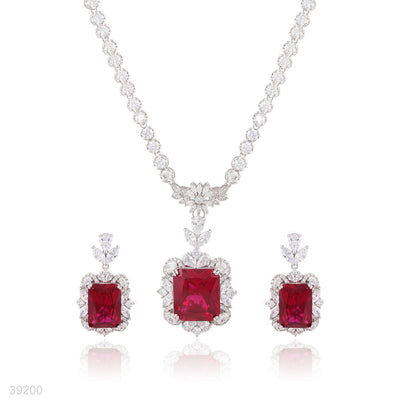 neckline set n+e fine zircon lux-silver-red