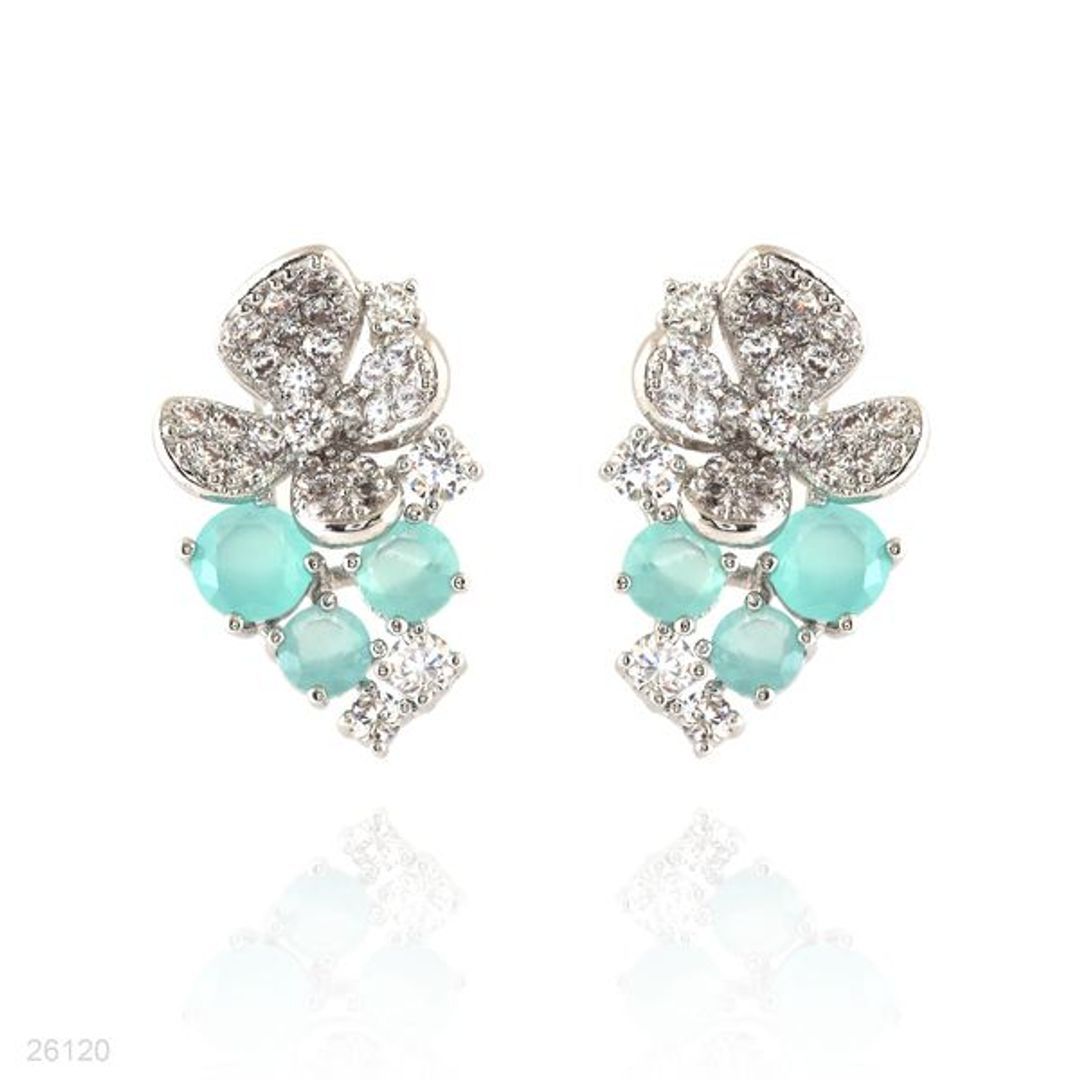 blossoming ice green flower silver earrings
