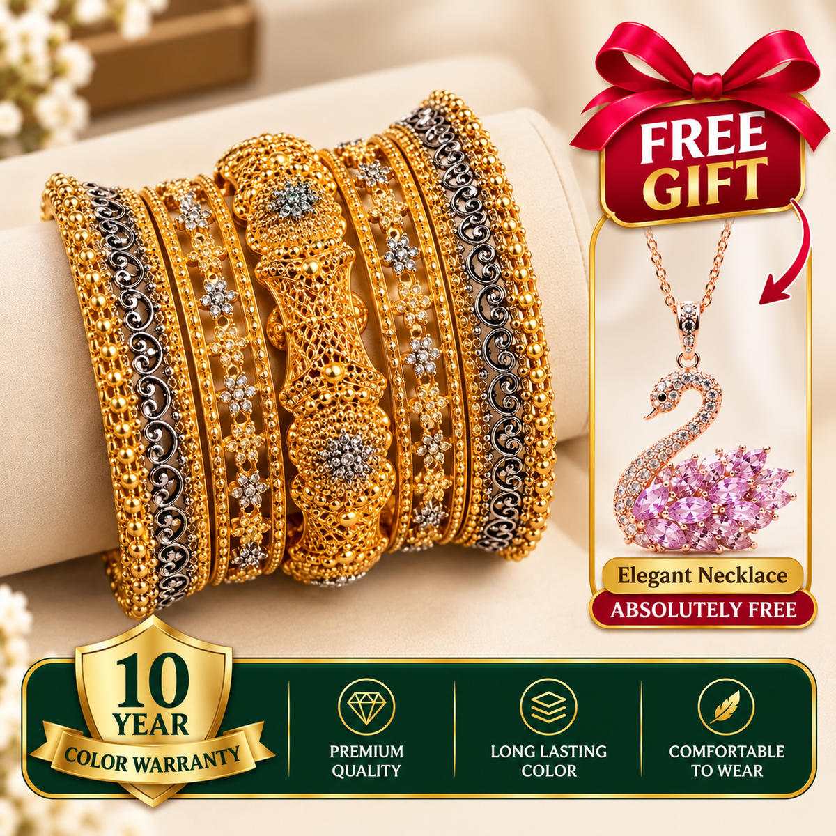 Turkish Imported Gold Plated -(5  Pieces of Bangles Set).