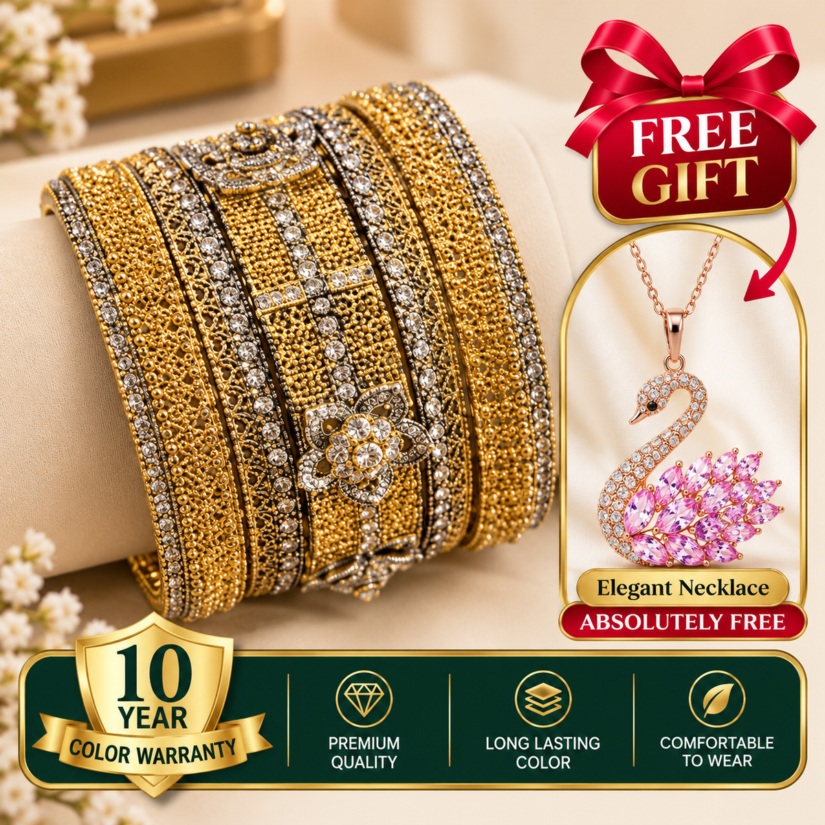 Turkish Imported Gold Plated -(5  Pieces of Bangles Set)..