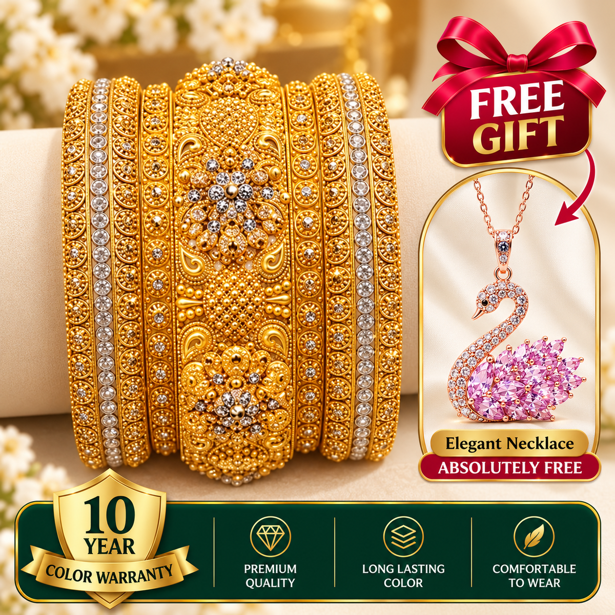 Turkish Imported Gold Plated Bangles-(Set of 3)